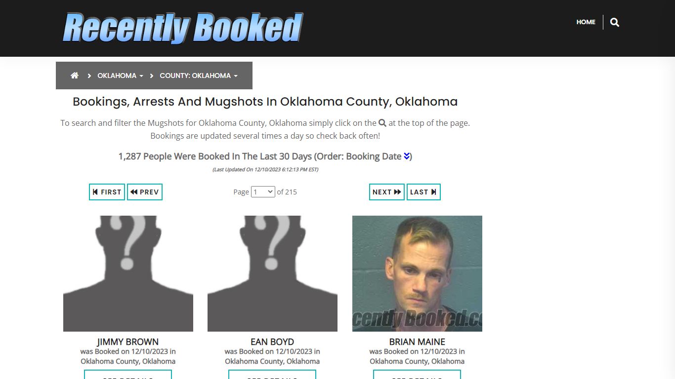 Bookings, Arrests and Mugshots in Oklahoma County, Oklahoma